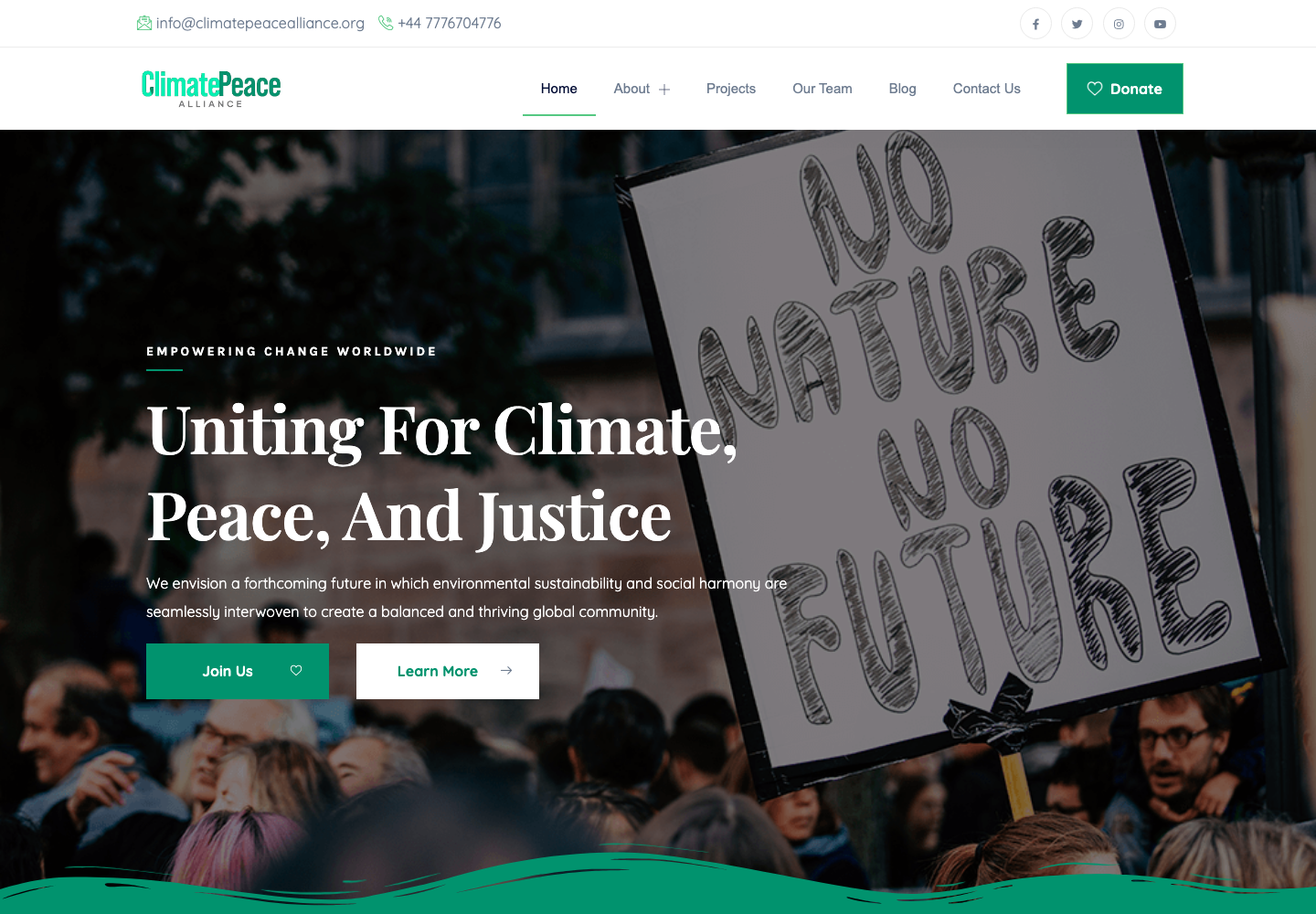 Screenshot of the Climate Peace Alliance website homepage