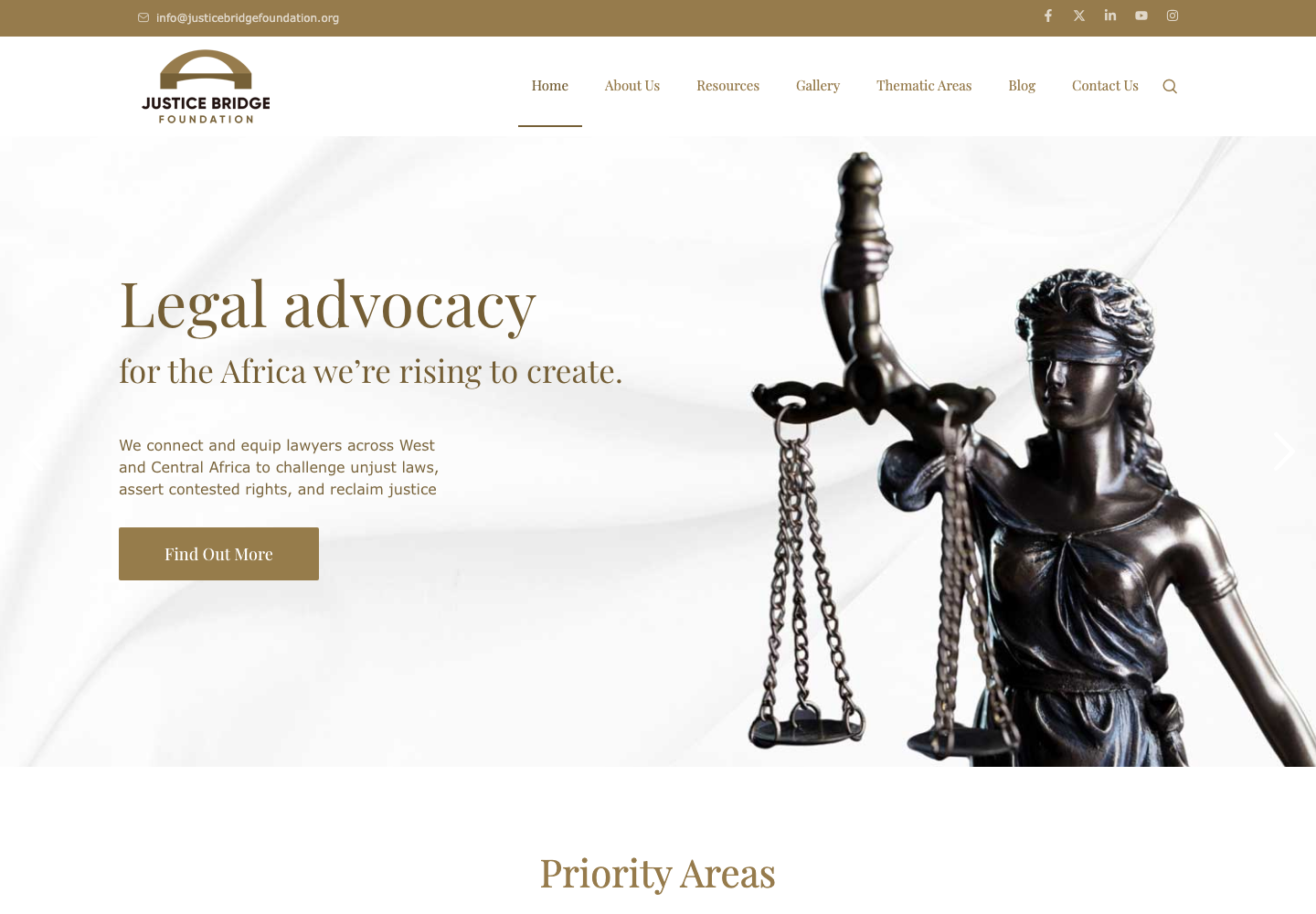 Screenshot of the Justice Bridge Foundation website homepage